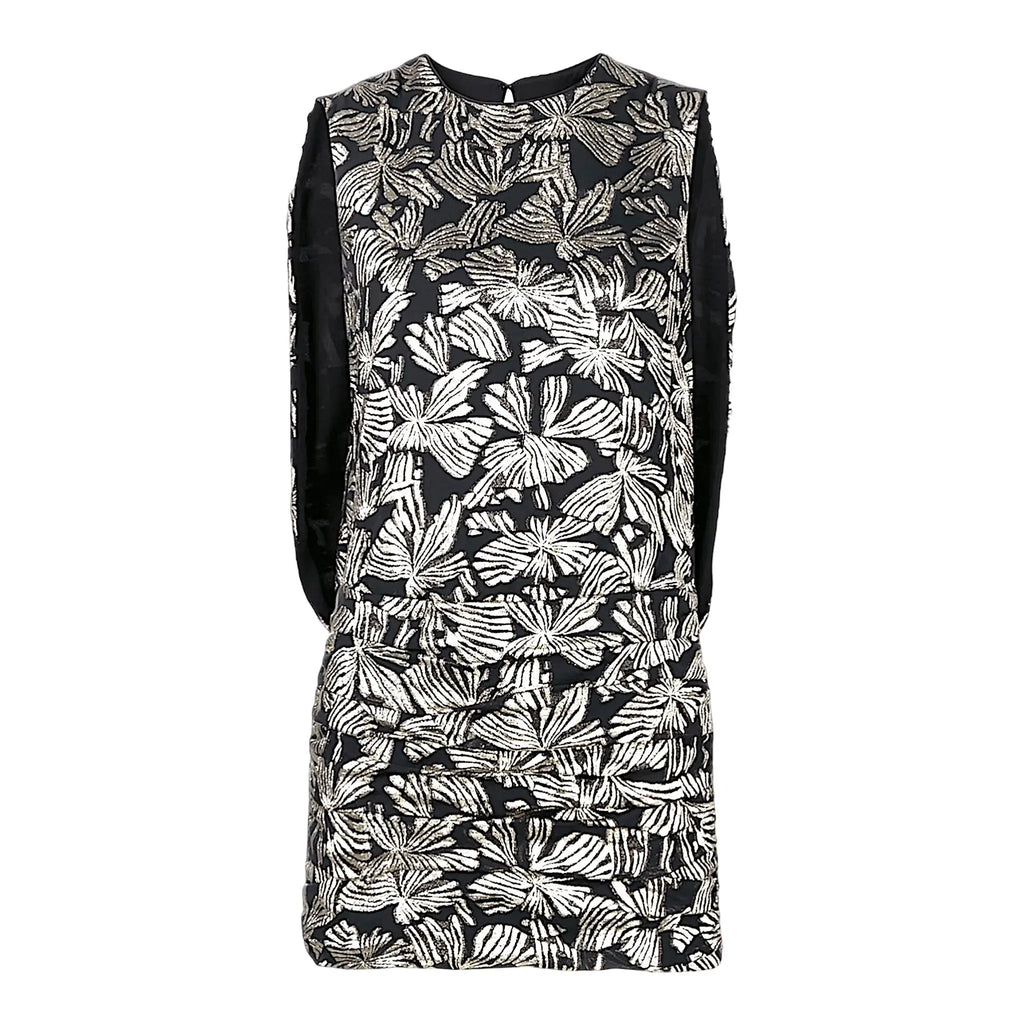 lame mini dress Saint Laurent Floral Lamé Mini Dress |Designer Clothing Shop