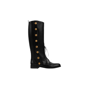 Gucci Black Leather Boots With Buttons - Designer Clothing Shop