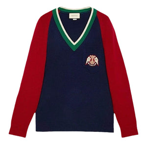 Gucci V-Neck Wool Sweater With Lyre Patch GUCCI