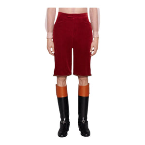 GUCCI Red Velvet Shorts With Leather Detail