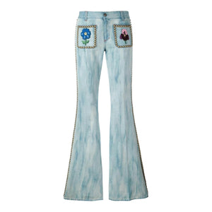 GUCCI Embroidered Studded Flare Jeans - Designer Clothing Shop